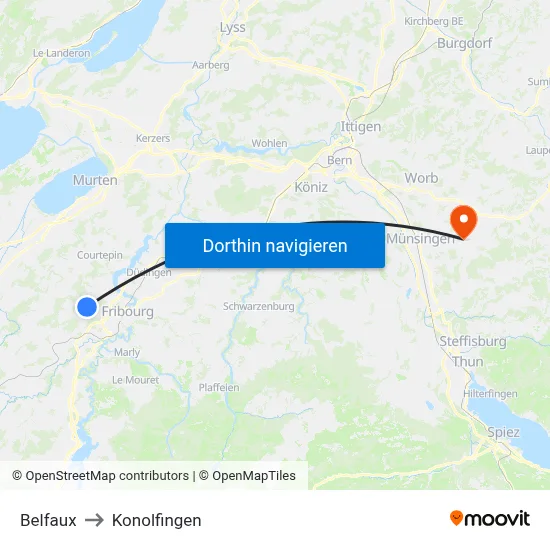 Belfaux to Konolfingen map