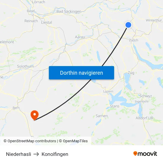 Niederhasli to Konolfingen map