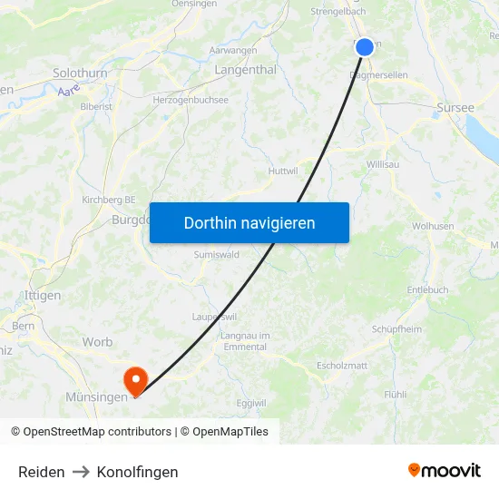 Reiden to Konolfingen map