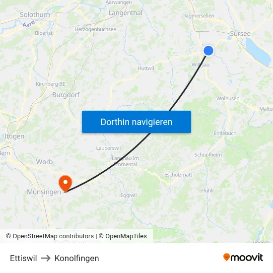 Ettiswil to Konolfingen map