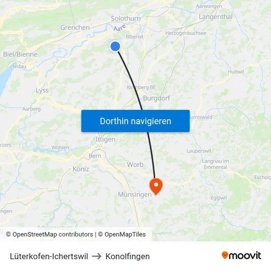 Lüterkofen-Ichertswil to Konolfingen map