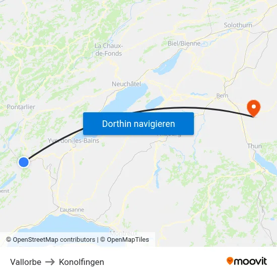 Vallorbe to Konolfingen map