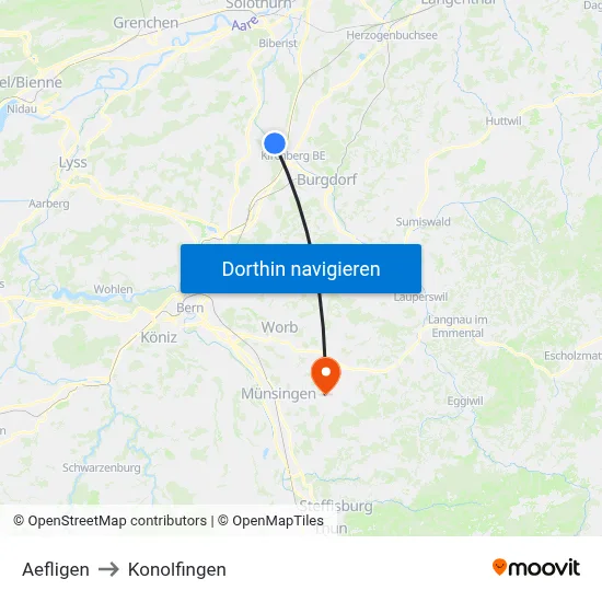 Aefligen to Konolfingen map