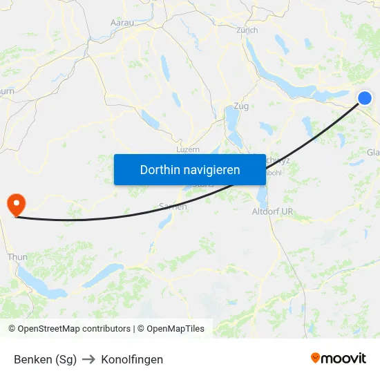 Benken (Sg) to Konolfingen map