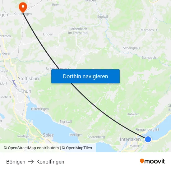 Bönigen to Konolfingen map