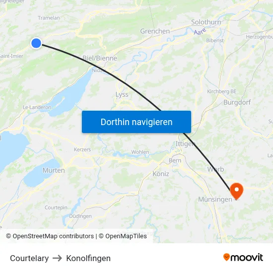 Courtelary to Konolfingen map