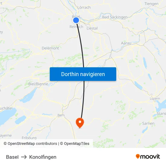 Basel to Konolfingen map