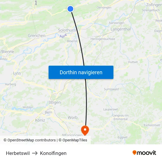 Herbetswil to Konolfingen map