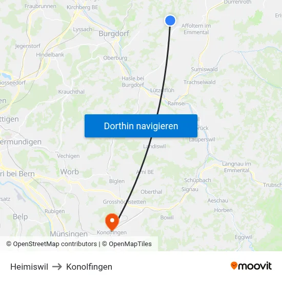 Heimiswil to Konolfingen map