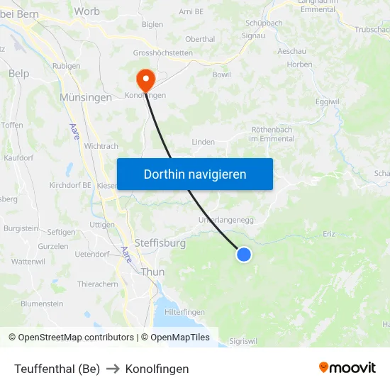 Teuffenthal (Be) to Konolfingen map