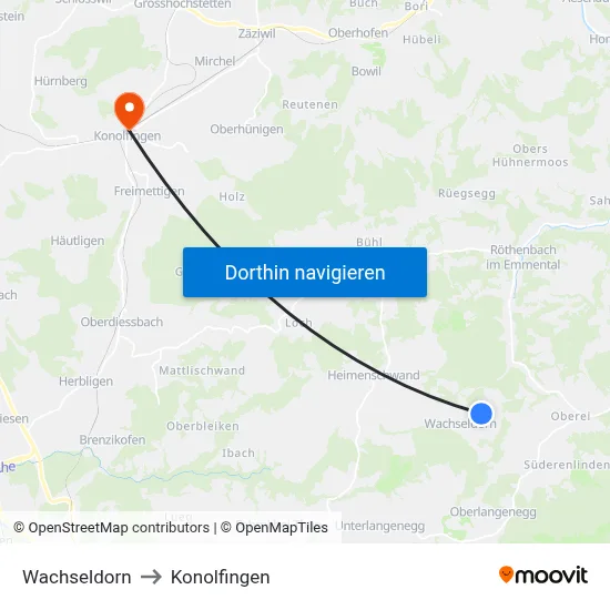 Wachseldorn to Konolfingen map