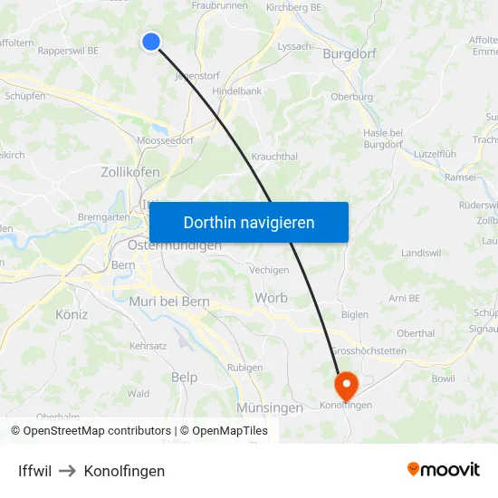 Iffwil to Konolfingen map