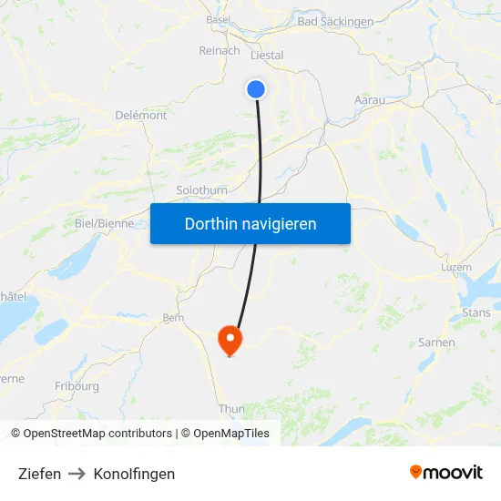 Ziefen to Konolfingen map