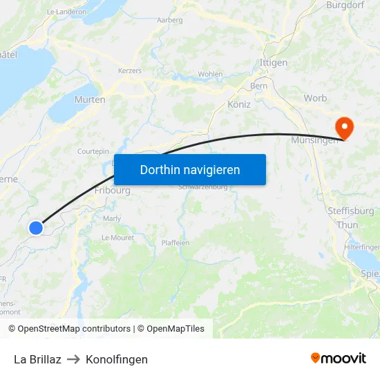 La Brillaz to Konolfingen map