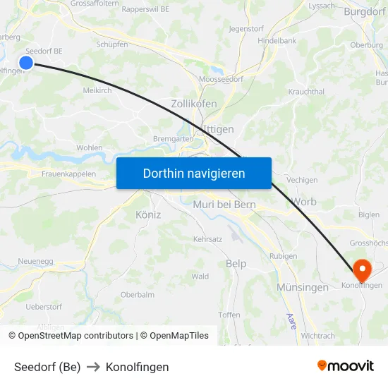 Seedorf (Be) to Konolfingen map