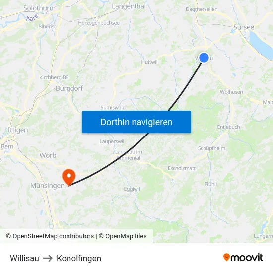 Willisau to Konolfingen map
