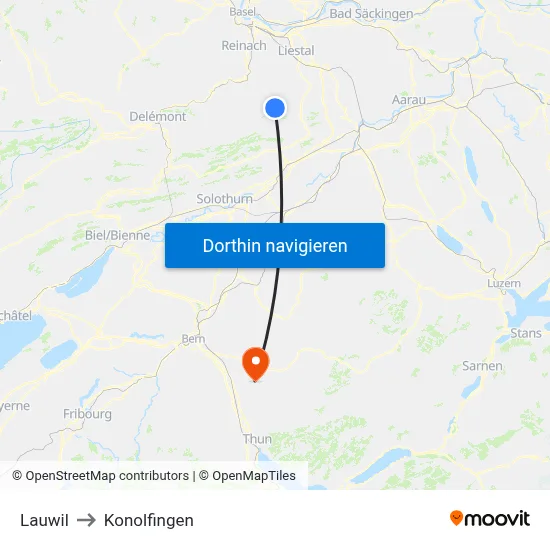 Lauwil to Konolfingen map