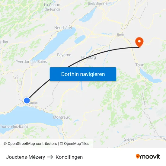 Jouxtens-Mézery to Konolfingen map