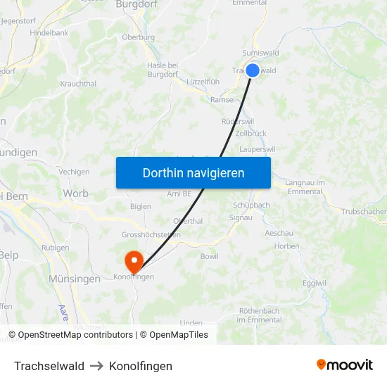 Trachselwald to Konolfingen map