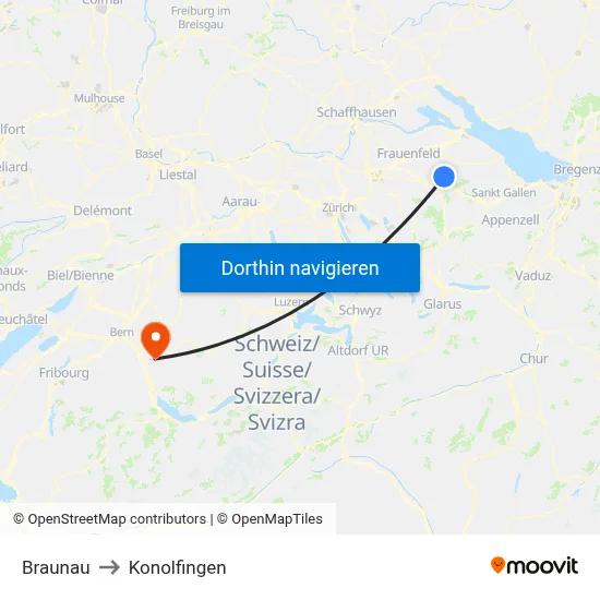 Braunau to Konolfingen map