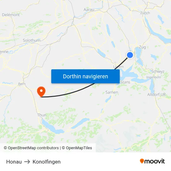 Honau to Konolfingen map