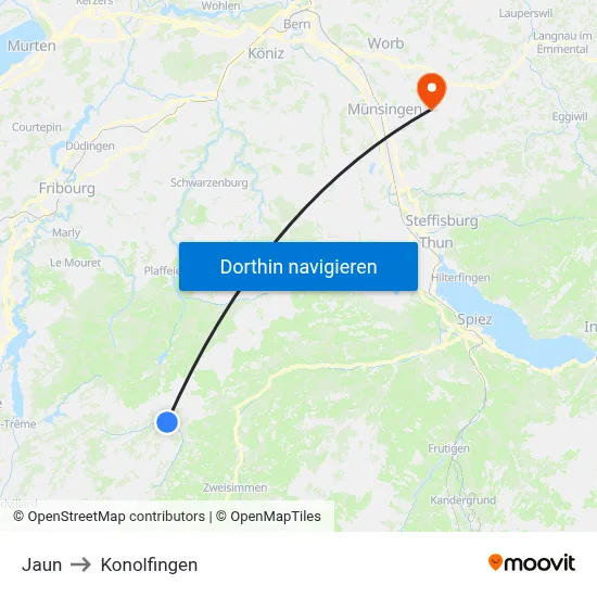 Jaun to Konolfingen map