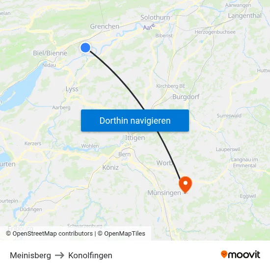 Meinisberg to Konolfingen map