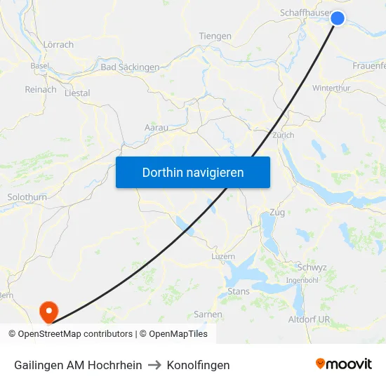 Gailingen AM Hochrhein to Konolfingen map