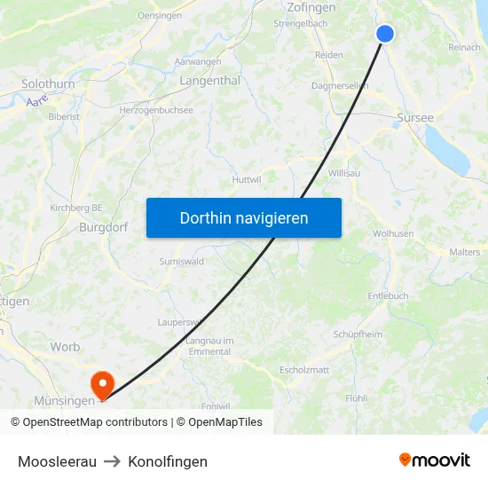Moosleerau to Konolfingen map