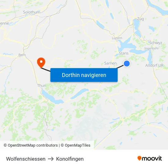 Wolfenschiessen to Konolfingen map