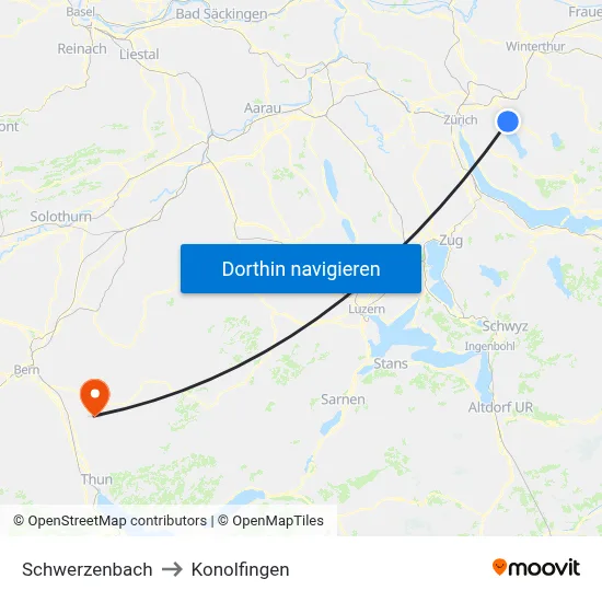 Schwerzenbach to Konolfingen map
