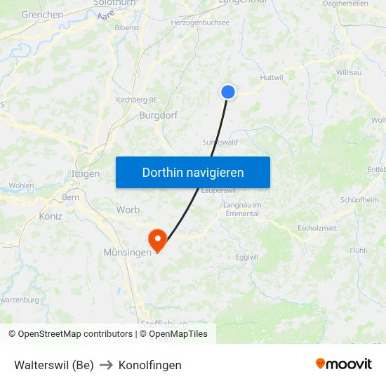 Walterswil (Be) to Konolfingen map