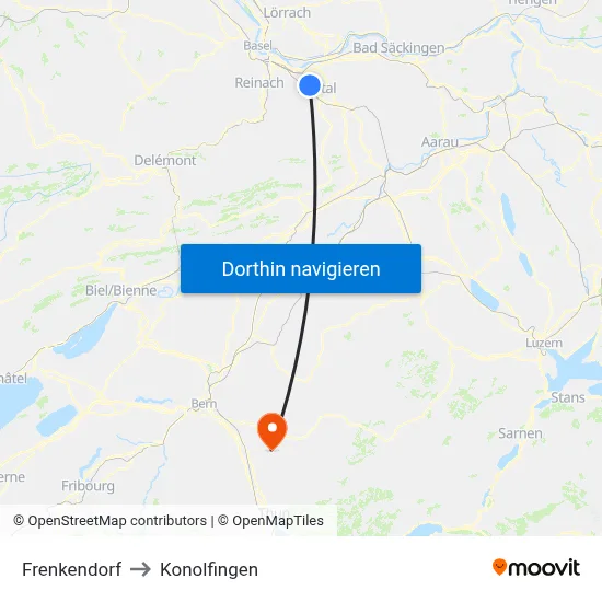 Frenkendorf to Konolfingen map