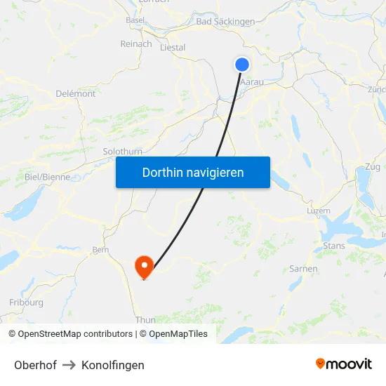 Oberhof to Konolfingen map