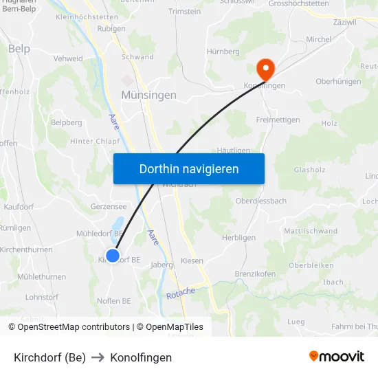 Kirchdorf (Be) to Konolfingen map