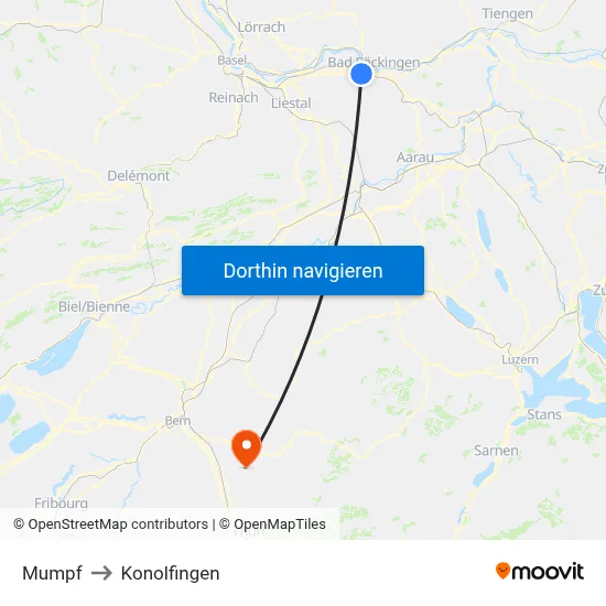 Mumpf to Konolfingen map