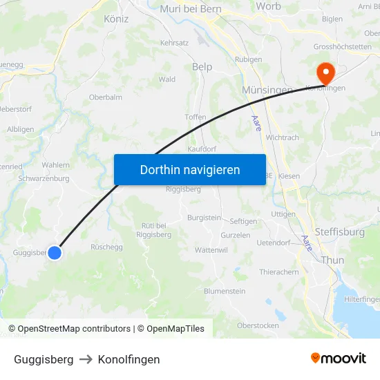 Guggisberg to Konolfingen map
