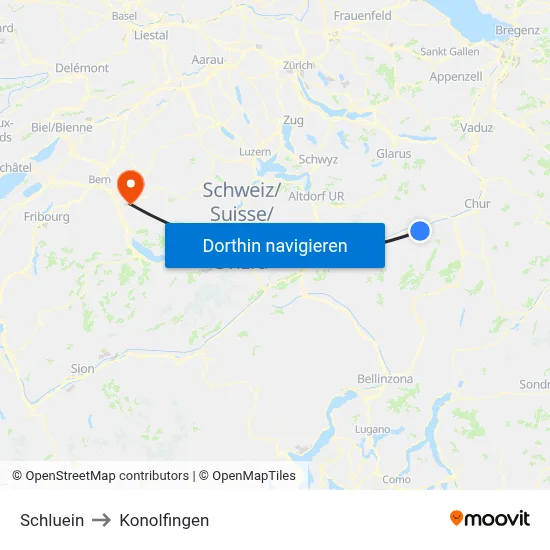 Schluein to Konolfingen map