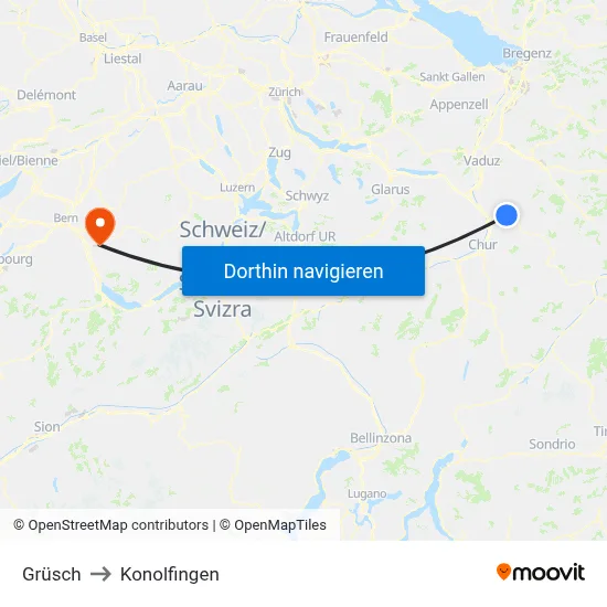 Grüsch to Konolfingen map