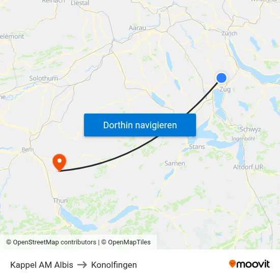 Kappel AM Albis to Konolfingen map
