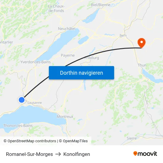 Romanel-Sur-Morges to Konolfingen map