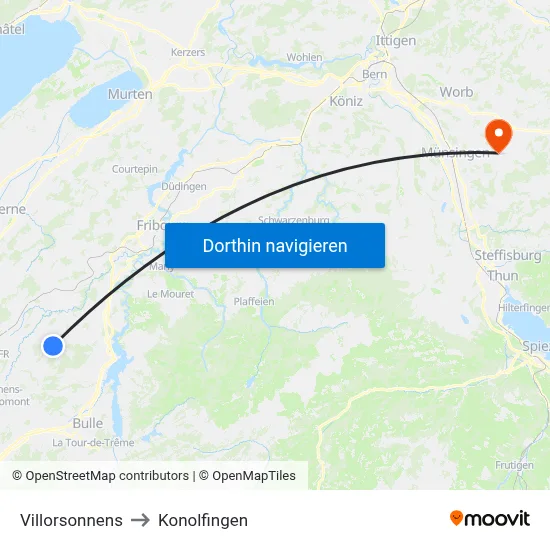 Villorsonnens to Konolfingen map