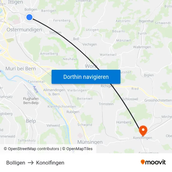 Bolligen to Konolfingen map