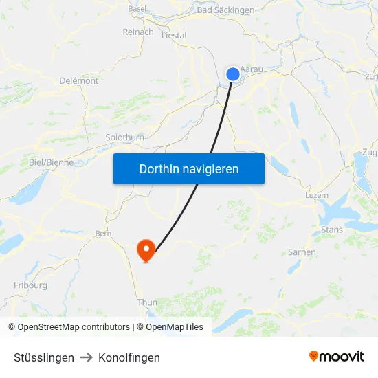 Stüsslingen to Konolfingen map