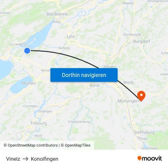 Vinelz to Konolfingen map