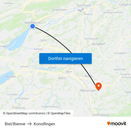 Biel/Bienne to Konolfingen map