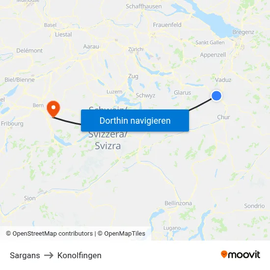 Sargans to Konolfingen map