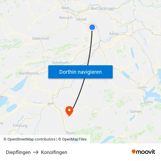 Diepflingen to Konolfingen map