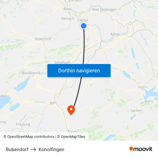 Bubendorf to Konolfingen map
