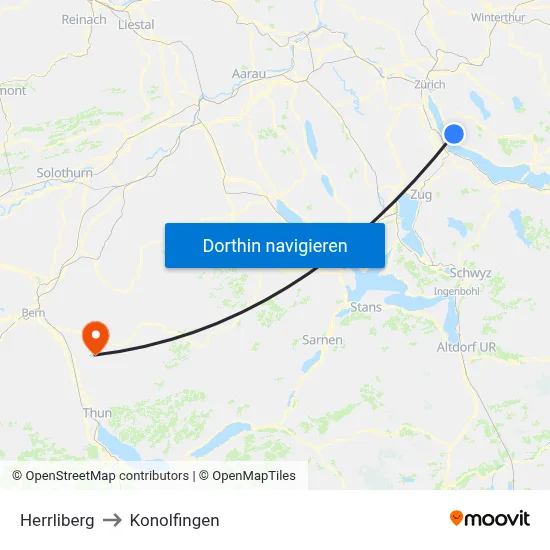 Herrliberg to Konolfingen map